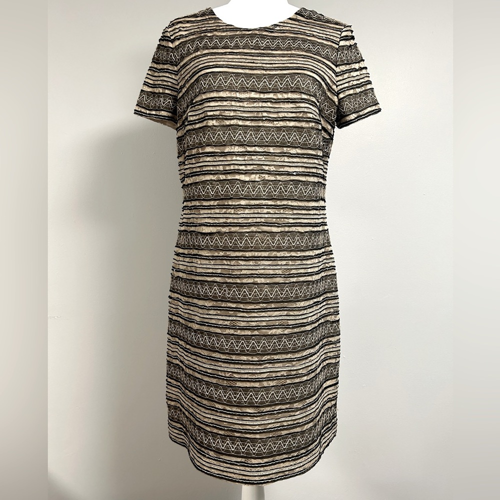 Ivy & Blu Lace & Stripe Dress Beige/Black | Size 12